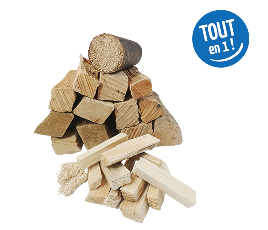 Kit tout en un flambée plaisir avec buches premium et buches densifiées